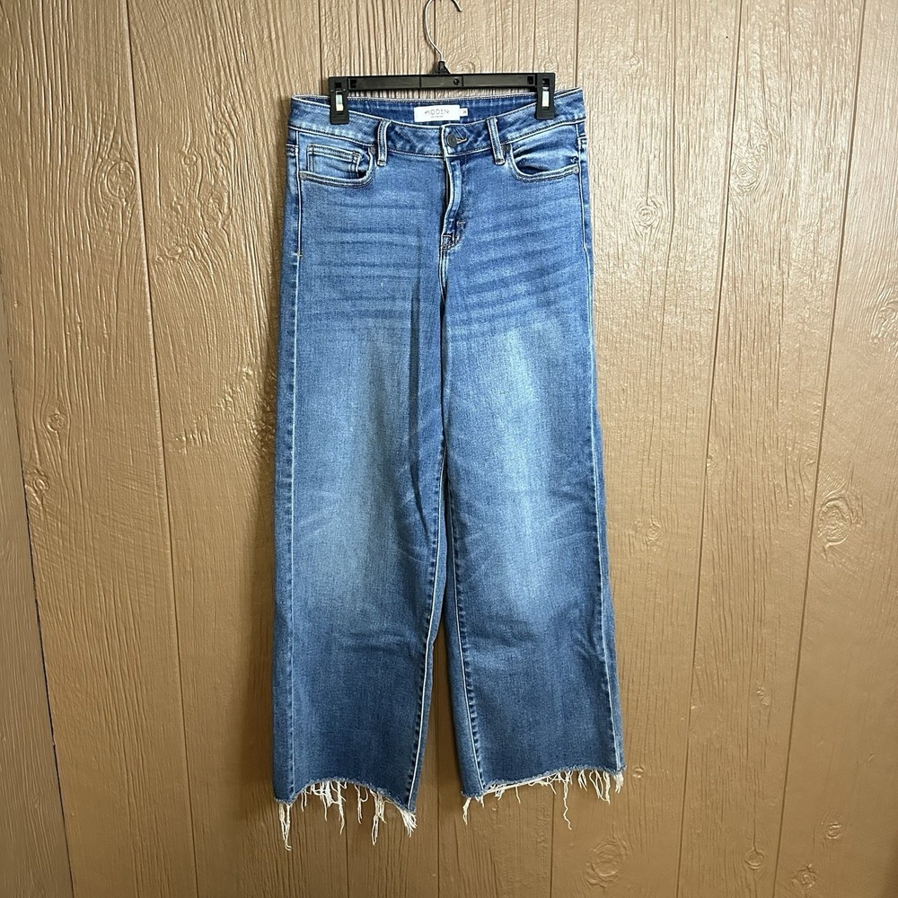 Hidden Jeans Mid Rise Raw Hem Wide Leg Jeans Sz 28 Medium Wash Denim Cotton